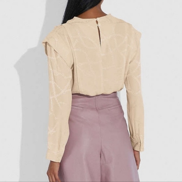 Coach 1941 Cream Satin Neutral Chain Jacquard Cowl Neck Long Sleeve Blouse Shirt - Picture 2 of 7